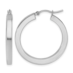 10k White Gold 3mm Polished Square Tube Hoop Earrings