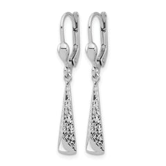 10K White Gold Polished/Textured Leverback Dangle Earrings