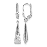 10K White Gold Polished/Textured Leverback Dangle Earrings