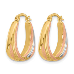 10K Two-tone w/White Rhodium Polished and Satin Hoop Earrings