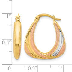 10K Two-tone w/White Rhodium Polished and Satin Hoop Earrings