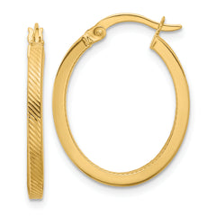 10K Polished and Textured Oval Hoop Earrings