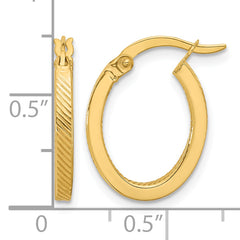 10K Polished and Textured Oval Hoop Earrings