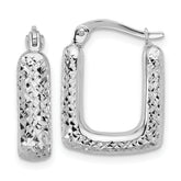 10K White Gold Polished and Diamond-cut Square Hoop Earrings