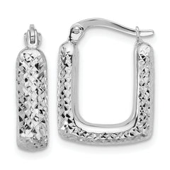 10K White Gold Polished and Diamond-cut Square Hoop Earrings