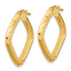 10K Polished and Diamond-cut Square Hoop Earrings