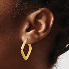 10K Polished and Diamond-cut Square Hoop Earrings