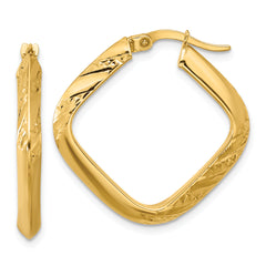 10K Polished and Diamond-cut Square Hoop Earrings
