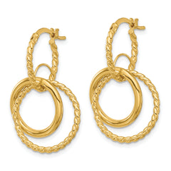 10K Polished and Twisted Dangle Circles Hoop Earrings