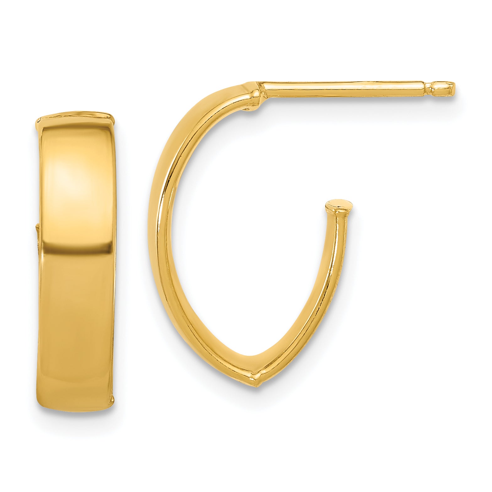 10K Polished J-Hoop Post Earrings