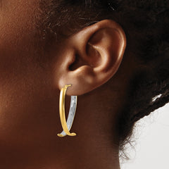 10K W/White Rhodium Polished and Textured Fancy Hoop Earrings
