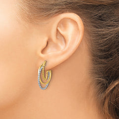 10K W/White Rhodium Polished/Twisted Oval J-Hoop Post Earrings