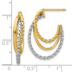 10K W/White Rhodium Polished/Twisted Oval J-Hoop Post Earrings
