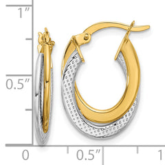 10K with Rhodium Polished and Textured Fancy Hoop Earrings