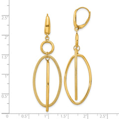 10k Polished and Textured Oval Dangle Leverback Earrings