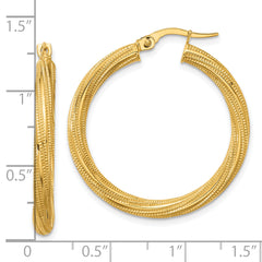 10k Polished and Textured Twisted Tube Hoop Earrings
