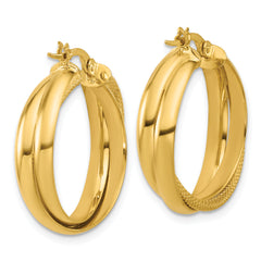 10K Polished and Textured Round Hoop Earrings