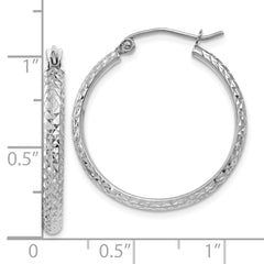 10k White Gold D/C 2.8x25mm Hollow Hoop Earrings