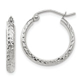 10k White Gold D/C 2.8x18mm Hollow Hoop Earrings