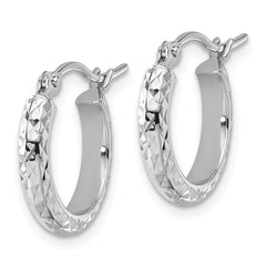10k White Gold D/C 2.8x15mm Hollow Hoop Earrings