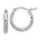 10k White Gold D/C 2.8x15mm Hollow Hoop Earrings