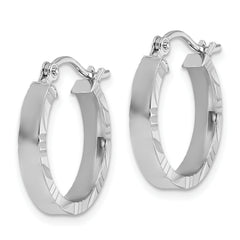 10k White Gold Small 3mm D/C Edge Polished Hoop Earrings