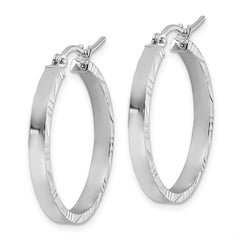 10k White Gold D/C Edge Medium 3mm Polish Hoop Earrings