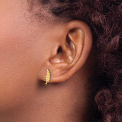 10K Polished and Diamond-cut Leaf Post Earrings