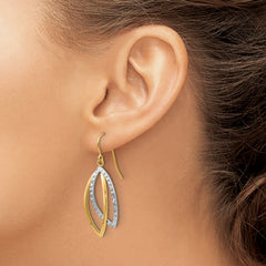 10K Two-tone Polished / Textured Shepherd Hook Earrings