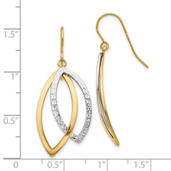 10K Two-tone Polished / Textured Shepherd Hook Earrings