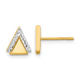 10K with Rhodium Polished and Diamond-cut Triangle Post Earrings