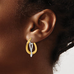 10K Two-tone Polished Twisted Double Hoop Earrings