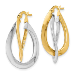 10K Two-tone Polished Twisted Double Hoop Earrings