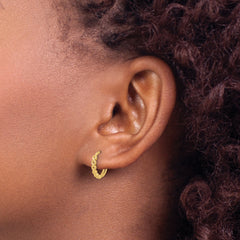 10K Polished Round Link Pattern Huggie Hoop Earrings