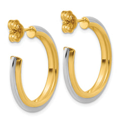 10K w/Rhodium Polished and Grooved J-Hoop Post Earrings