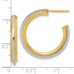 10K w/Rhodium Polished and Grooved J-Hoop Post Earrings