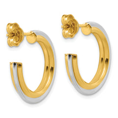 10K w/Rhodium Polished and Grooved J-Hoop Post Earrings