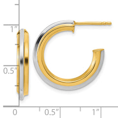 10K w/Rhodium Polished and Grooved J-Hoop Post Earrings