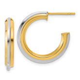 10K w/Rhodium Polished and Grooved J-Hoop Post Earrings