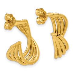 10K Polished 3-Row Twist J-Hoop Post Earrings