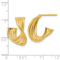 10K Polished 3-Row Twist J-Hoop Post Earrings
