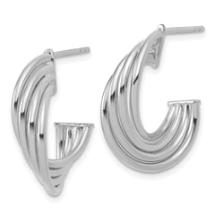 10K w/Rhodium Polished 3-Row Twist J-Hoop Post Earrings