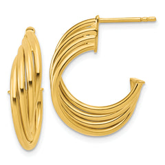 10K Polished 3-Row Twist J-Hoop Post Earrings