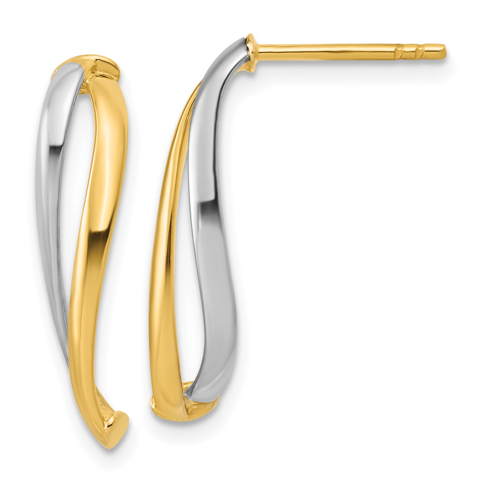 10K w/Rhodium Polished Curve Post Earrings