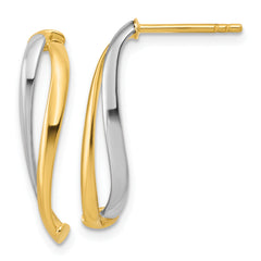 10K w/Rhodium Polished Curve Post Earrings