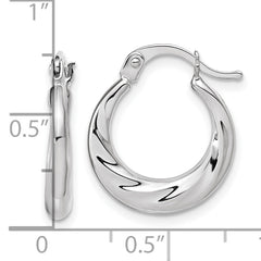 10K White Gold Polished and Grooved Hoop Earrings