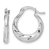 10K White Gold Polished and Grooved Hoop Earrings