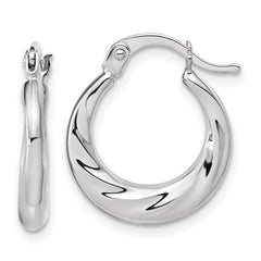 10K White Gold Polished and Grooved Hoop Earrings