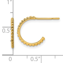 10K Polished and Beaded J-Hoop Post Earrings