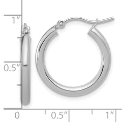 10k White Gold Polished 2.5mm Lightweight Tube Hoop Earrings